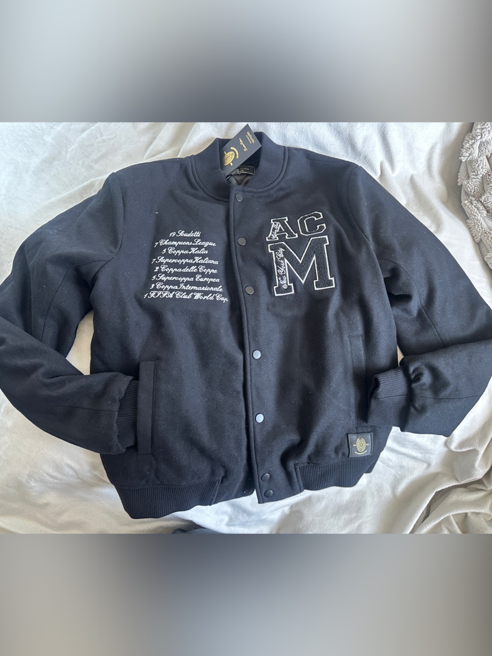 AC Milan 1899 Black Letterman jacket Mens Size Large